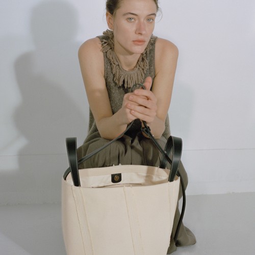 Raw-edged canvas tote bag cross-body cowhide Raw-edged canvas tote bag cross-body cowhide